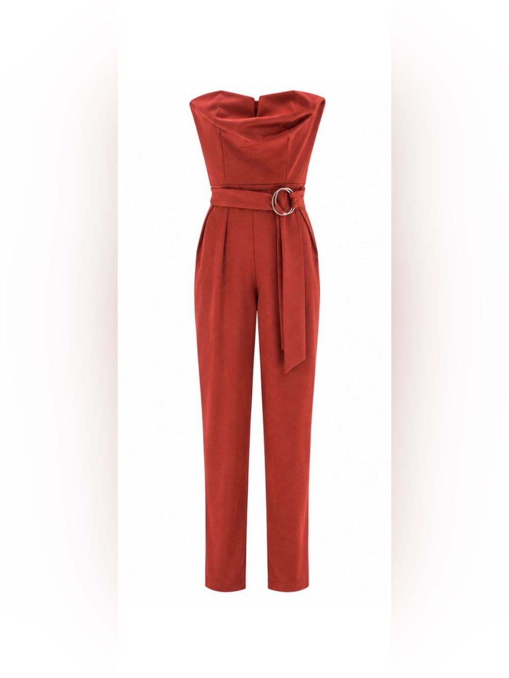 MAX + ASH Strapless Rust Red Belted Jumpsuit